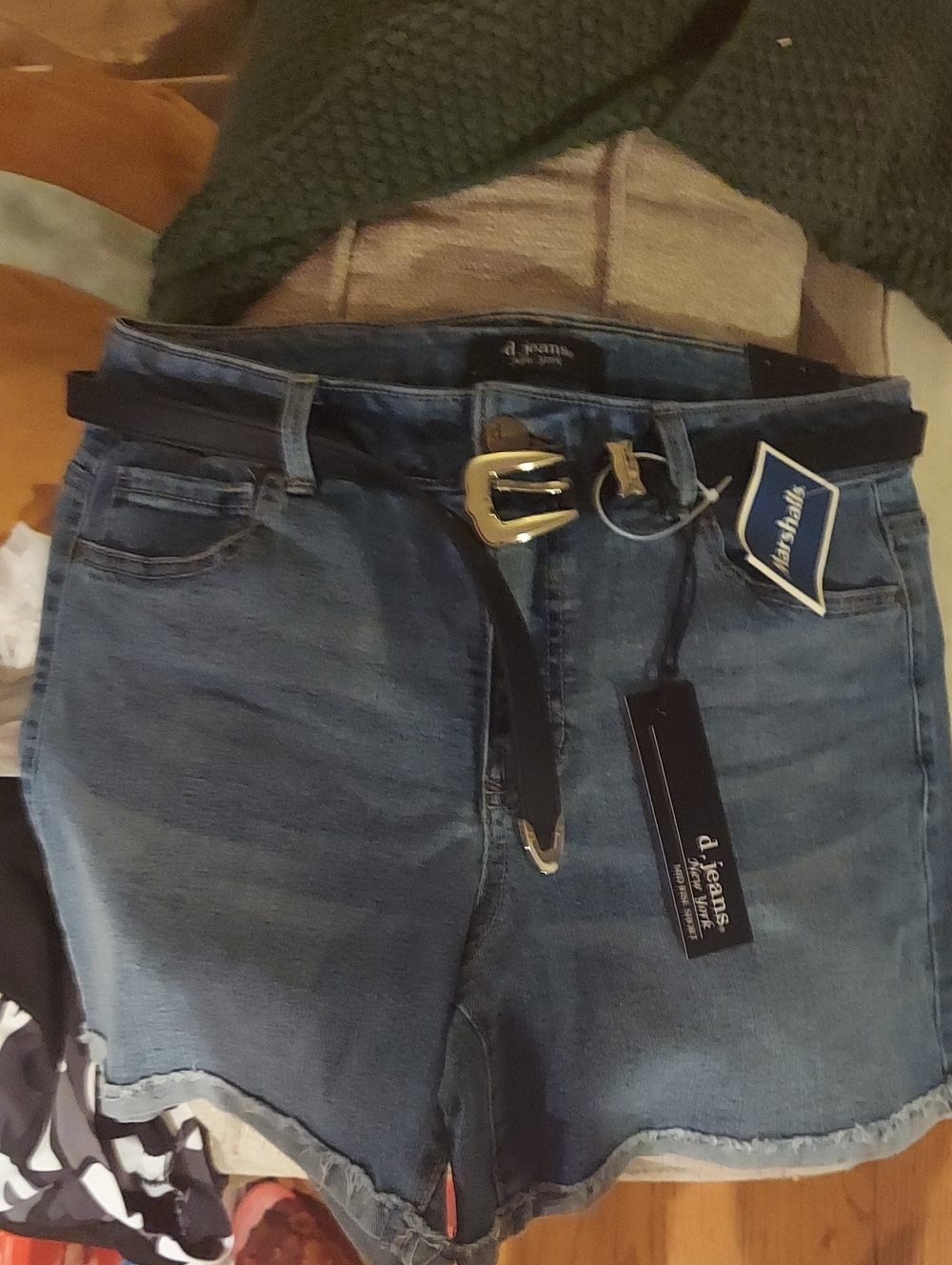 d. jeans black belt with silver on blue denim